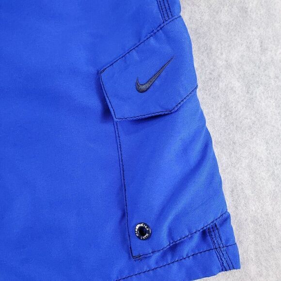Vintage Nike Swim Trunks Mens Medium Blue Cargo Swoosh Logo Board Shorts - Picture 2 of 8